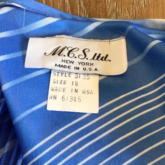MCS Ltd. Vintage Blue Diagonal Striped Long Sleeve Popover Dress Size 14 - Picture 6 of 7